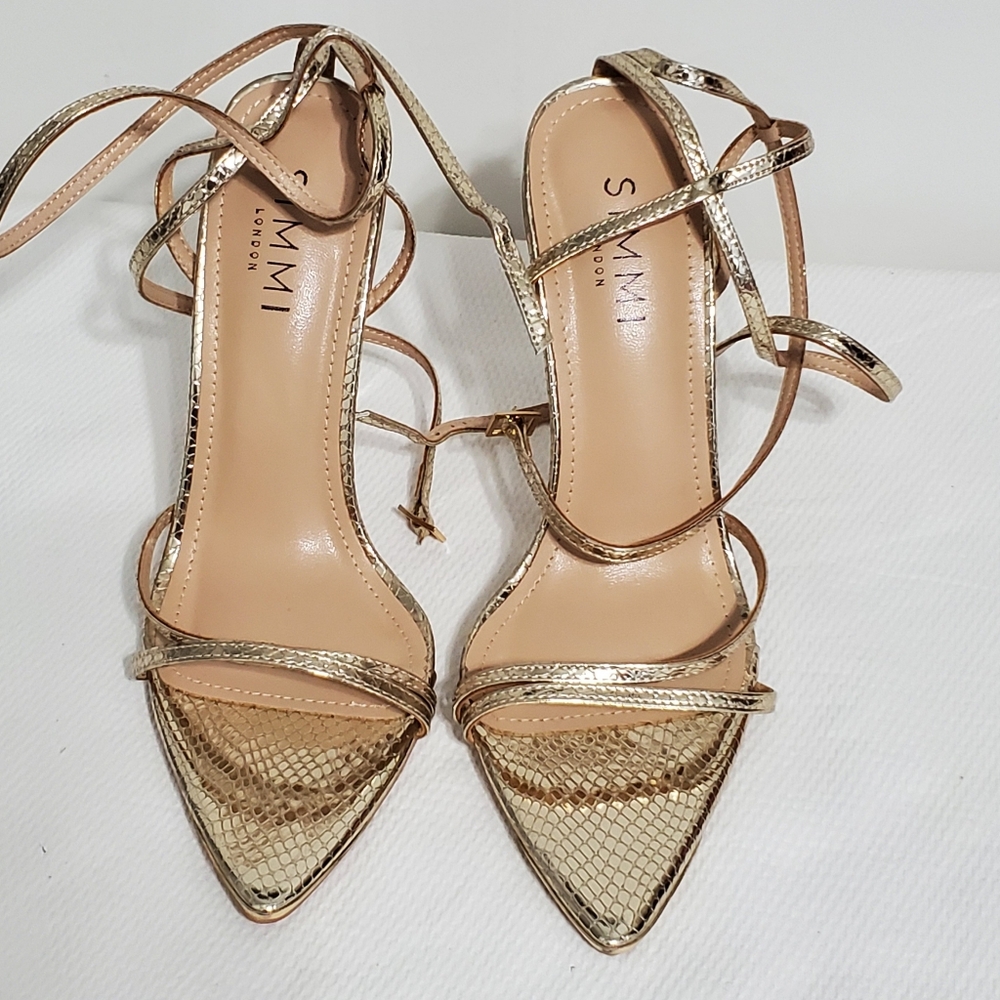 SIMMI London Gold Snake  Strappy Heels Size 9